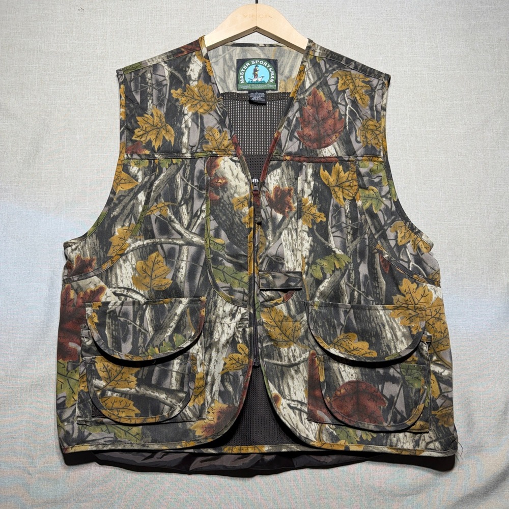 Master Sportsman Hunting Vest Mens L Camo Leaf Pattern Rugged Outdoor Utility